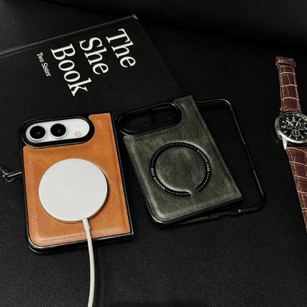 Crazy Horse Texture Magnetic Magsafe PU Phone Case, For iPhone Duo