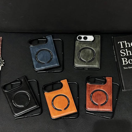 Crazy Horse Texture Magnetic Magsafe PU Phone Case, For iPhone Duo