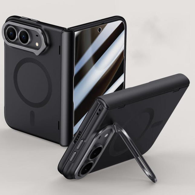 Crazy Series Integrated Privacy Film Skin Feel Center Axis Magnetic Phone Case with Lens Holder, For iPhone Duo