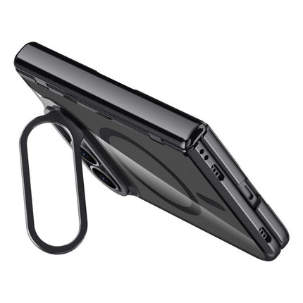 Icebreaking Series Integrated HD Film Electroplated Crystal Clear Center Axis Magnetic Phone Case with Lens Holder, For iPhone Duo