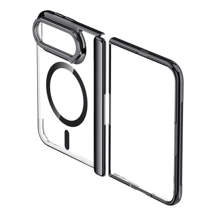 Icebreaking Series Integrated HD Film Electroplated Crystal Clear Center Axis Magnetic Phone Case with Lens Holder, For iPhone Duo