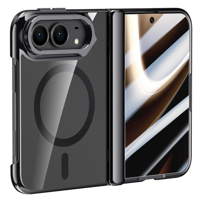 Icebreaking Series Integrated Privacy Film Electroplated Crystal Clear Center Axis Magnetic Phone Case with Lens Holder, For iPhone Duo