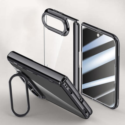 Icebreaking Series Integrated Privacy Film Electroplated Crystal Clear Center Axis Phone Case with Lens Holder, For iPhone Duo