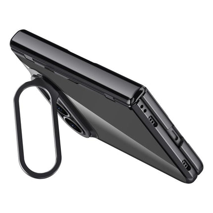 Icebreaking Series Integrated Privacy Film Electroplated Crystal Clear Center Axis Phone Case with Lens Holder, For iPhone Duo