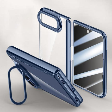 Icebreaking Series Integrated Privacy Film Electroplated Crystal Clear Center Axis Phone Case with Lens Holder, For iPhone Duo