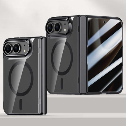 Icebreaking Series Integrated Privacy Film Electroplated Crystal Clear Center Axis Magnetic Phone Case, For iPhone Duo