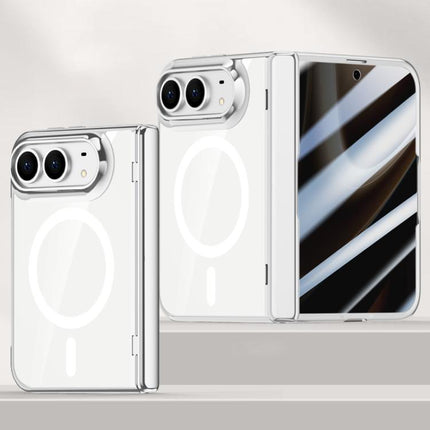 Icebreaking Series Integrated Privacy Film Electroplated Crystal Clear Center Axis Magnetic Phone Case, For iPhone Duo