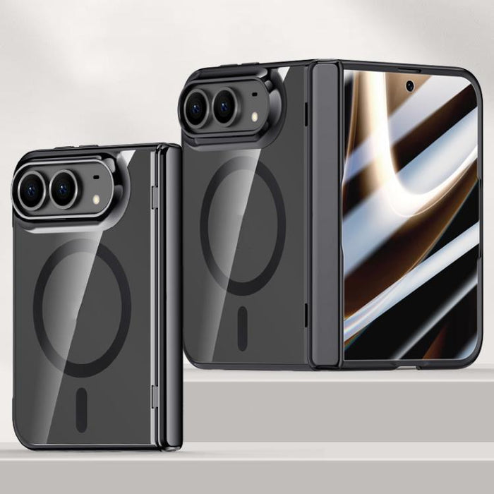 Icebreaking Series Integrated HD Film Electroplated Crystal Clear Center Axis Magnetic Phone Case, For iPhone Duo
