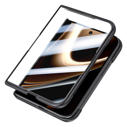 Premium Series Integrated Privacy Film Center Axis Full Coverage Magnetic Phone Case with Wrist Strap & Ring Holder, For iPhone Duo