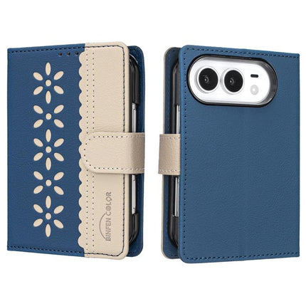 Splicing Color Hollow Flower Pattern RFID Leather Phone Case, For iPhone Duo