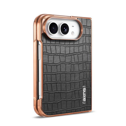 AZNS Electroplated Frame Crocodile Texture Full Coverage Phone Case, For iPhone Duo