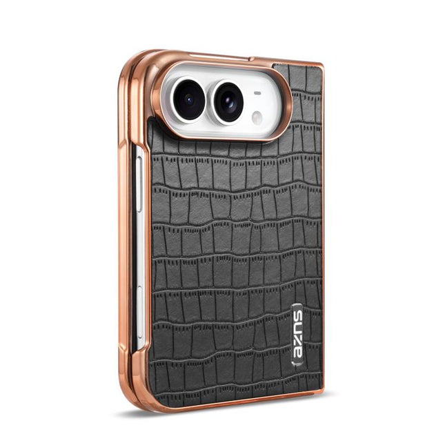 AZNS Electroplated Frame Crocodile Texture Full Coverage Phone Case, For iPhone Duo