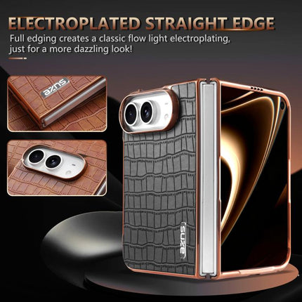 AZNS Electroplated Frame Crocodile Texture Full Coverage Phone Case, For iPhone Duo