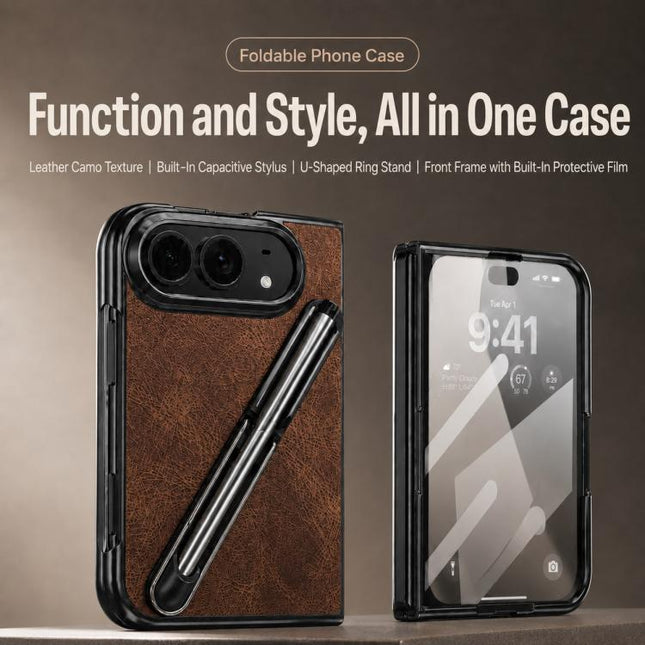 Retro Camouflage Texture Stylus Pen Holder Integrated Film Phone Case, For iPhone Duo