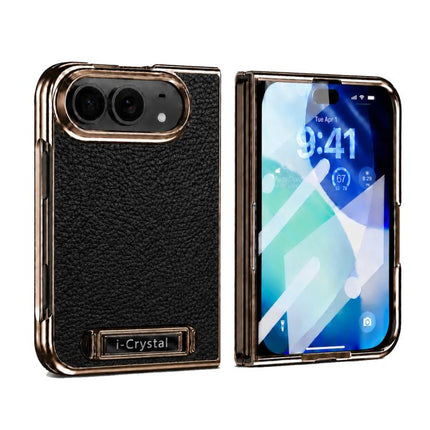 i.Crystal Electroplated Litchi Texture Hidden Kickstand Integrated Film Phone Case, For iPhone Duo