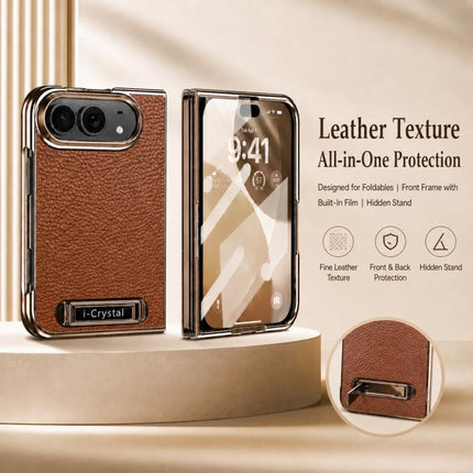 i.Crystal Electroplated Litchi Texture Hidden Kickstand Integrated Film Phone Case, For iPhone Duo