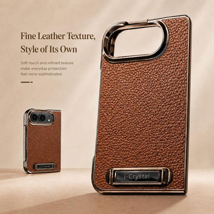i.Crystal Electroplated Litchi Texture Hidden Kickstand Integrated Film Phone Case, For iPhone Duo
