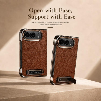 i.Crystal Electroplated Litchi Texture Hidden Kickstand Integrated Film Phone Case, For iPhone Duo