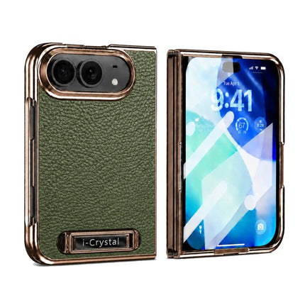 i.Crystal Electroplated Litchi Texture Hidden Kickstand Integrated Film Phone Case, For iPhone Duo