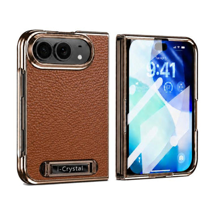 i.Crystal Electroplated Litchi Texture Hidden Kickstand Integrated Film Phone Case, For iPhone Duo
