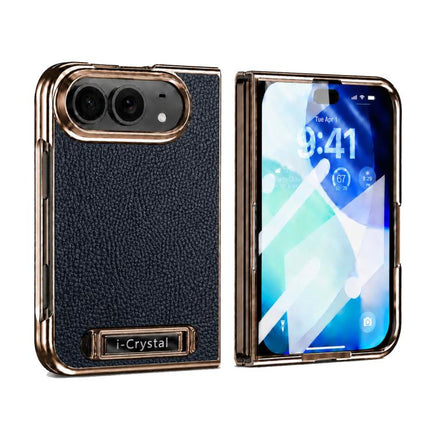 i.Crystal Electroplated Litchi Texture Hidden Kickstand Integrated Film Phone Case, For iPhone Duo
