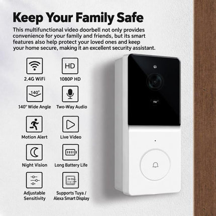 SC060-WCB2 1080P Smart WiFi Video Doorbell Camera Supports Two-way Audio & Night Vision, UK Plug, EU Plug, US Plug
