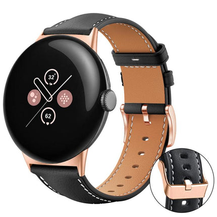 xDfind Rose Gold Buckle Black Shark Fine Grain Vegan Leather Watch Band, For Google Pixel Watch 5 / 4 / 3 45mm