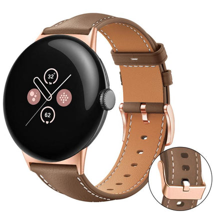 xDfind Rose Gold Buckle Black Shark Fine Grain Vegan Leather Watch Band, For Google Pixel Watch 5 / 4 / 3 45mm