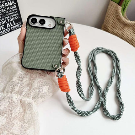 Woven Texture Phone Case With Colorful Lanyard, For iPhone Duo