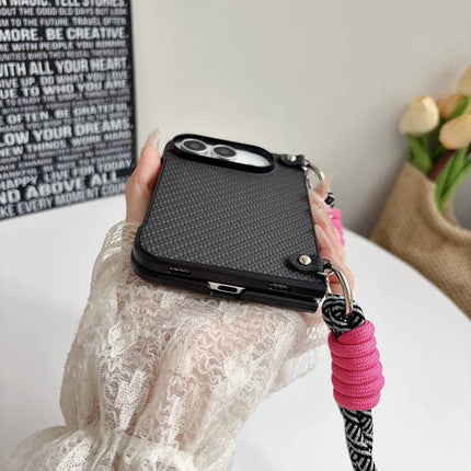 Woven Texture Phone Case With Colorful Lanyard, For iPhone Duo