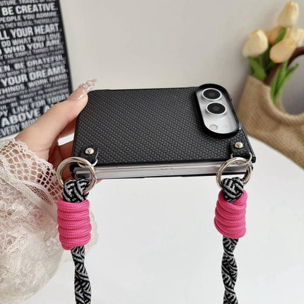 Woven Texture Phone Case With Colorful Lanyard, For iPhone Duo
