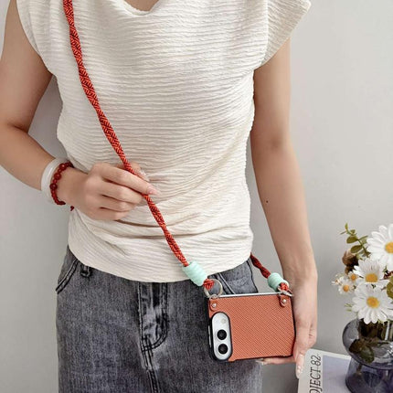 Woven Texture Phone Case With Colorful Lanyard, For iPhone Duo