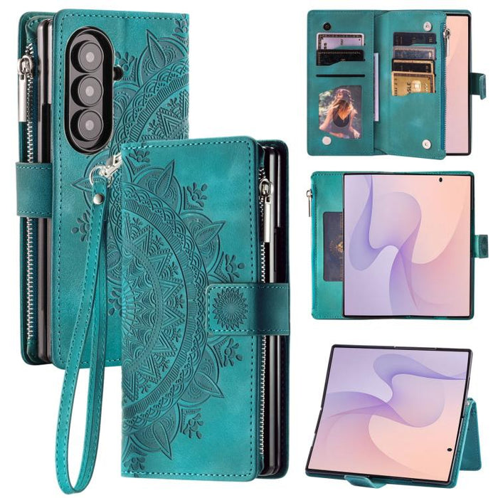 Multi-Card Totem Zipper Leather Phone Case, For Galaxy Z Fold8 Ultra 5G