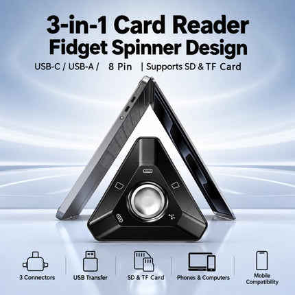 3 in 1 Fidget Spinner Connector Card Reader, Supports SD and TF Cards