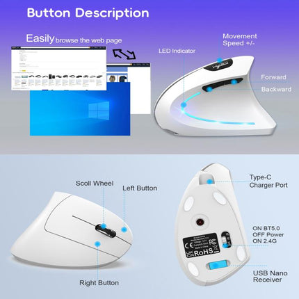 HXSJ T22 2.4G BT5.1 Dual Mode Vertical Mouse