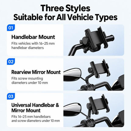 Motorcycle Shock-absorbing Phone Navigation Holder, Rearview Mirror, Handlebar, 2 in 1