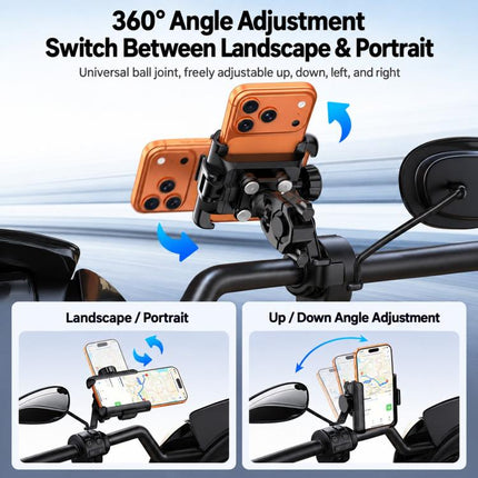 Motorcycle Shock-absorbing Phone Navigation Holder, Rearview Mirror, Handlebar, 2 in 1