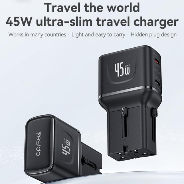 Yesido MC50 GaN 45W Dual Type-C Port Compact Universal Travel Adapter, MC50