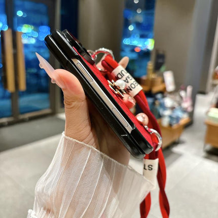 Impression Camellia Pattern Protective Phone Case with Long Lanyard, For iPhone Duo