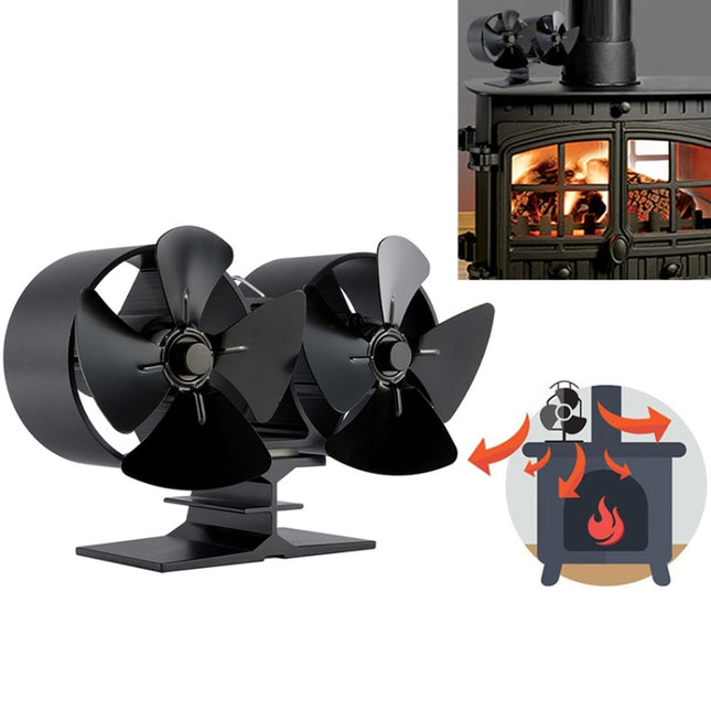 Double Head 8-Blade Aluminum Heat Powered Fireplace Stove Fan