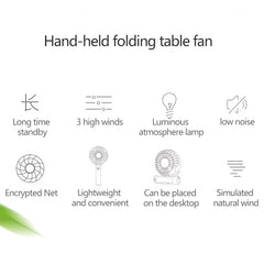 S2 Portable Foldable Handheld Electric Fan, with 3 Speed Control & Night Light