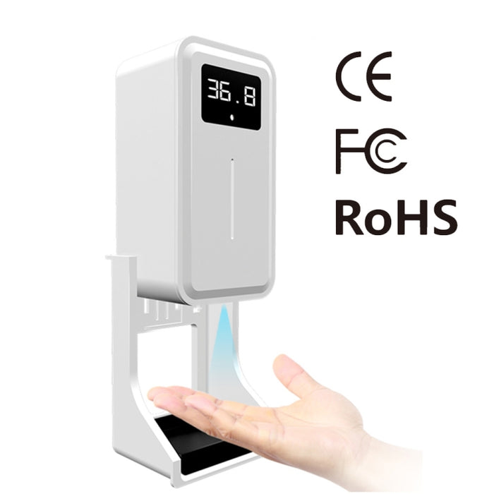 Rehabor A Handsfree Non-contact Body Light-sensitive Distance Sensor Thermometer + 450ml Automatic Non-contact Liquid Soap Spraying Dispenser with Base Mount, Rehabor A