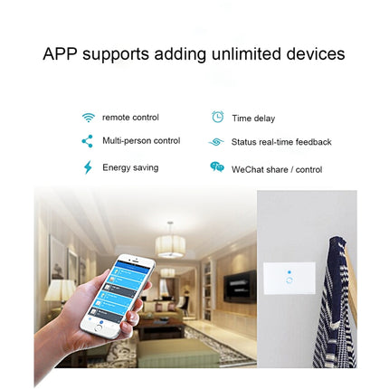 Sonoff  Touch 120mm 1 Gang Tempered Glass Panel Wall Switch Smart Home Light Touch Switch, Compatible with Alexa and Google Home, AC 90V-250V 400W 2A, 120mm