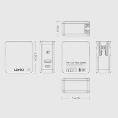 Cargador de viaje rápido plegable LDNIO A4403C 30 W PD + Auto-id con cable de 8 pines de 1 m, enchufe australiano, con cable de 8 pines, 30 W con cable de 8 pines
