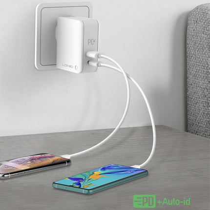 LDNIO A4403C 30 W PD + Auto-ID faltbares Schnellreiseladegerät mit 1 m 8-poligem Kabel, AU-Stecker, mit 8-poligem Kabel, 30 W mit 8-poligem Kabel