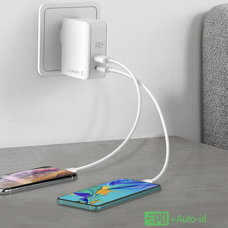Cargador de viaje rápido plegable LDNIO A4403C 30 W PD + Auto-id con cable de 8 pines de 1 m, enchufe australiano, con cable de 8 pines, 30 W con cable de 8 pines