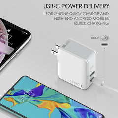 LDNIO A4403C 30W PD + Auto-id Foldable Fast Travel Charger with 1m 8 Pin Cable, AU Plug, with 8 Pin Cable, 30W with 8 Pin Cable