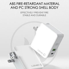 LDNIO A4403C 30W PD + Auto-id Foldable Fast Travel Charger with 1m Micro USB Cable, EU Plug, with Micro USB Cable