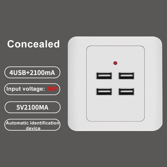 Adaptador de cargador de pared USB de 5 V y 3,1 A con 4 puertos, estación de acoplamiento, panel de alimentación, entrada de 36 V, 4 puertos USB 2.0