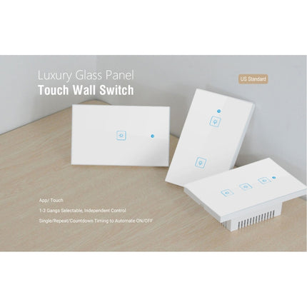 WS-US-02 EWeLink APP & Touch Control 2A 2 Gangs Tempered Glass Panel Smart Wall Switch, AC 90V-250V, US Plug, 2 Gangs